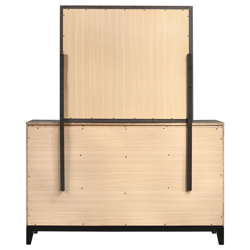 Pemberly Row 6-Drawer Transitional Wood Dresser and Mirror in Gray Oak