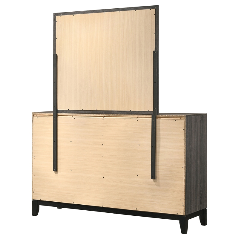 Pemberly Row 6-Drawer Transitional Wood Dresser and Mirror in Gray Oak