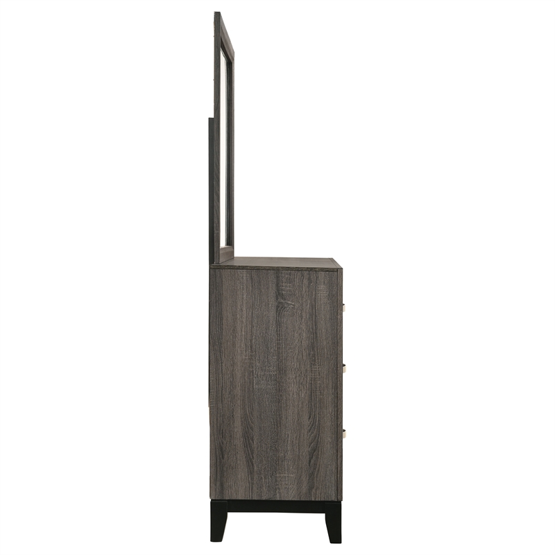 Pemberly Row 6-Drawer Transitional Wood Dresser and Mirror in Gray Oak