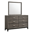 Pemberly Row 6-Drawer Transitional Wood Dresser and Mirror in Gray Oak
