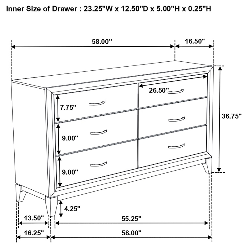 Pemberly Row 6-Drawer Transitional Wood Dresser Cabinet in Gray Oak