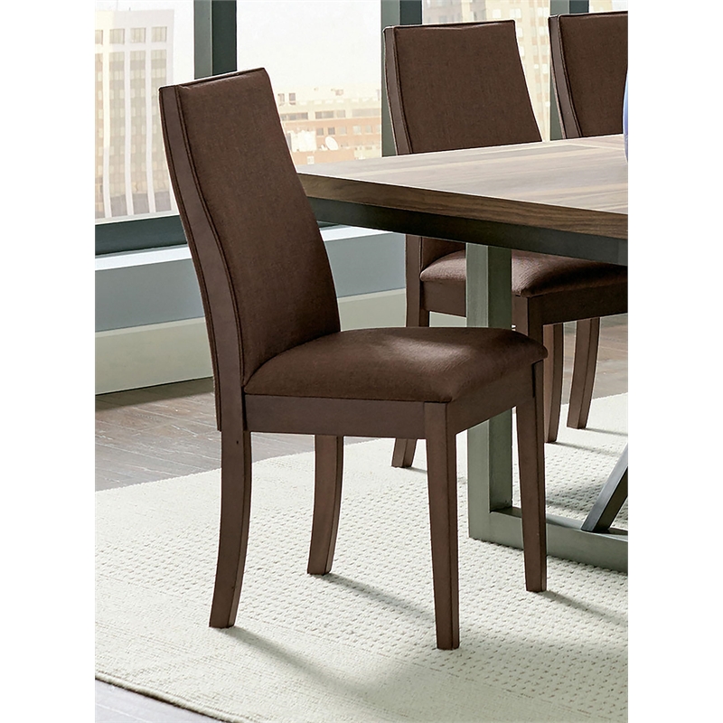 Pemberly Row Upholstered Wood Dining Chair Set of 2 in Chocolate