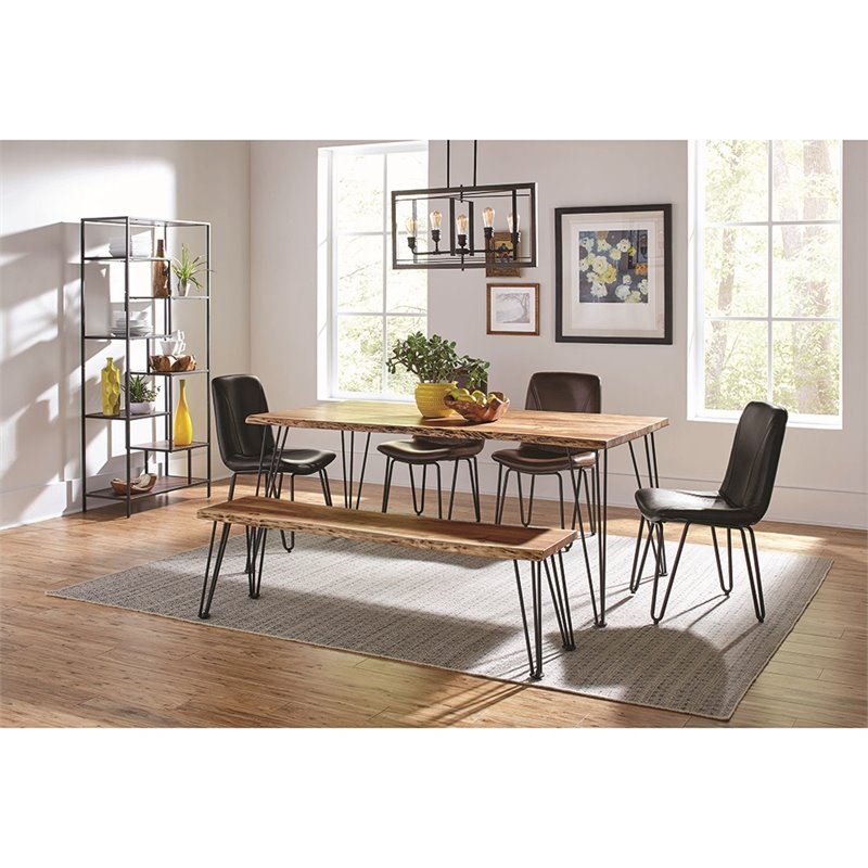 Pemberly Row Wood Dining Bench with Hairpin Legs in Natural Acacia