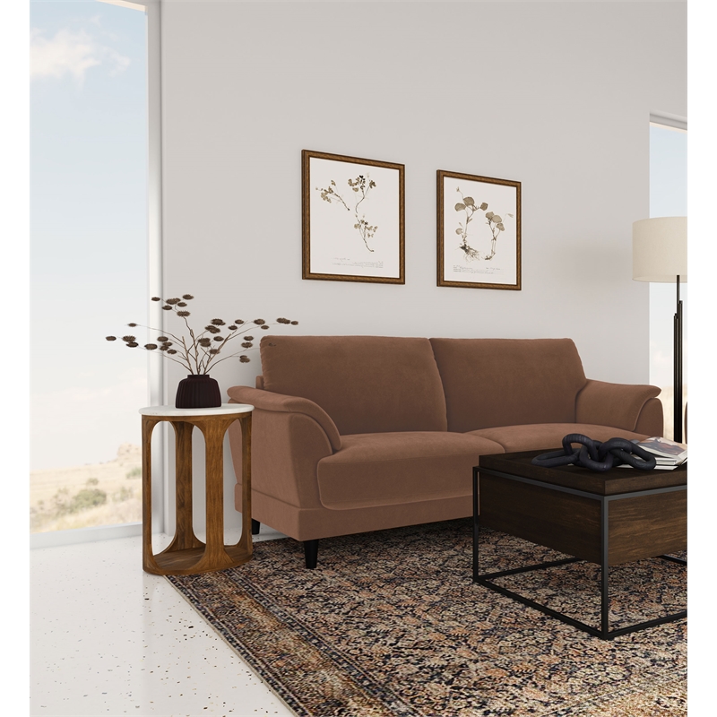 Pemberly Row Velvet Upholstered Crescent Arm Tufted Sofa in Rust