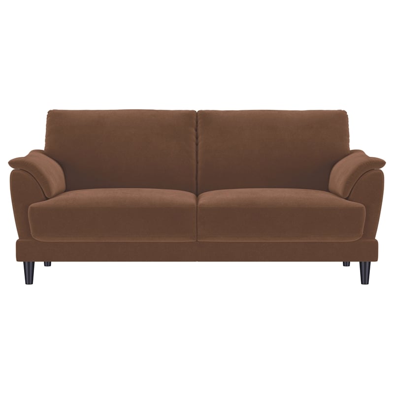 Pemberly Row Velvet Upholstered Crescent Arm Tufted Sofa in Rust
