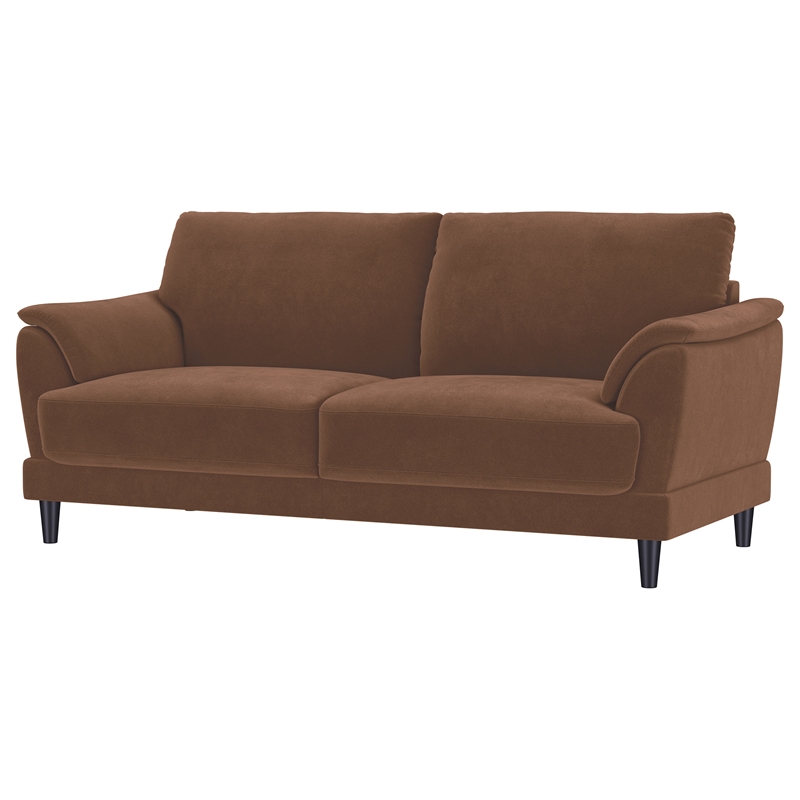 Pemberly Row Velvet Upholstered Crescent Arm Tufted Sofa in Rust