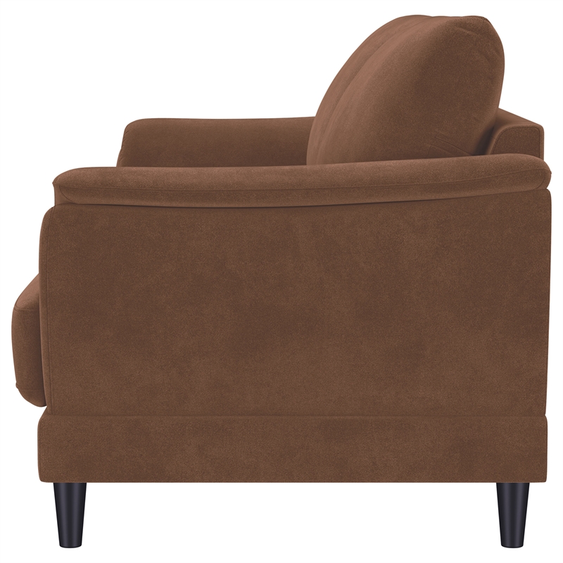 Pemberly Row Velvet Upholstered Crescent Arm Tufted Sofa in Rust