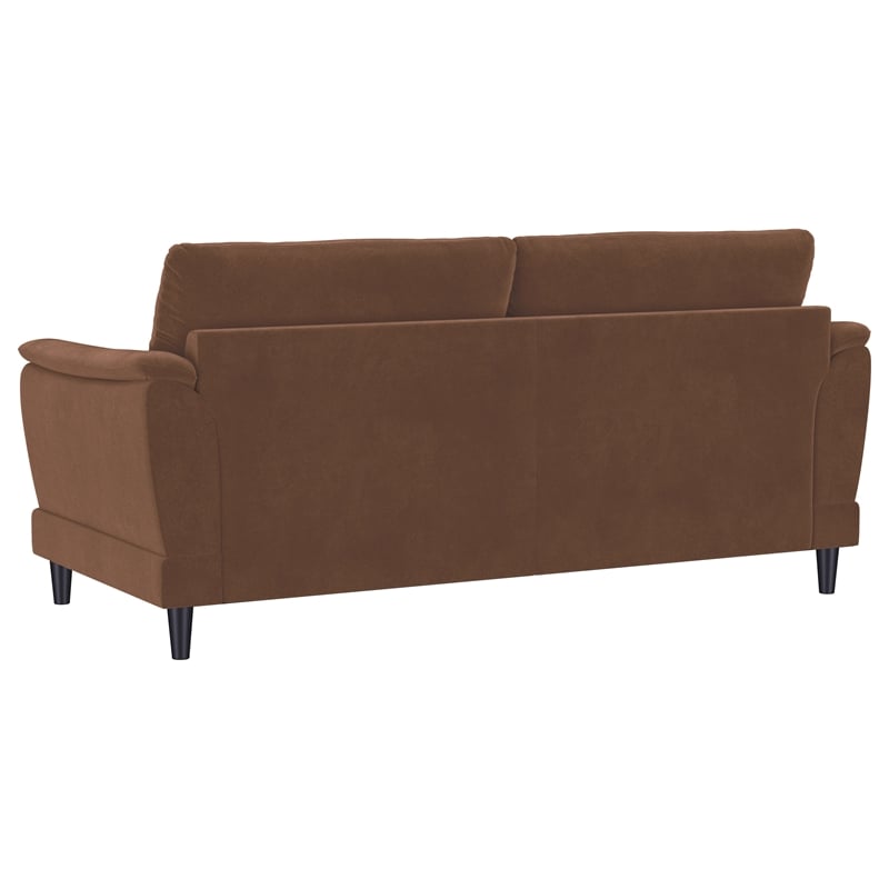 Pemberly Row Velvet Upholstered Crescent Arm Tufted Sofa in Rust