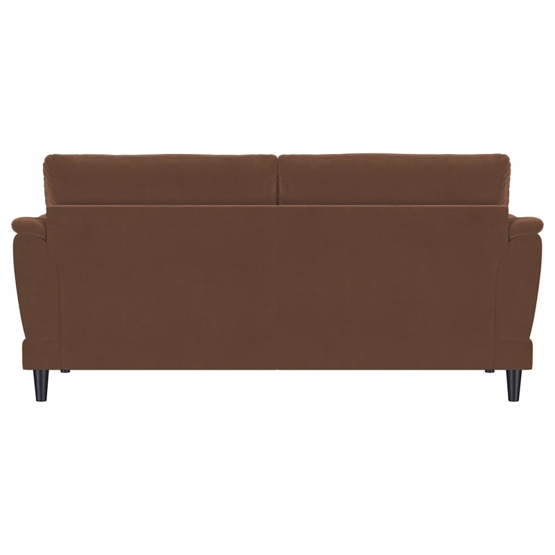 Pemberly Row Velvet Upholstered Crescent Arm Tufted Sofa in Rust