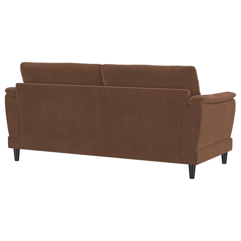 Pemberly Row Velvet Upholstered Crescent Arm Tufted Sofa in Rust