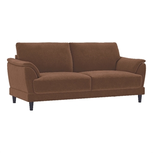 Pemberly Row Velvet Upholstered Crescent Arm Tufted Sofa in Rust