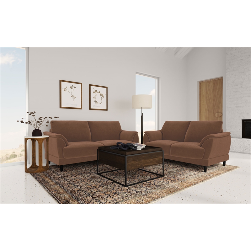 Pemberly Row 2-Piece Velvet Upholstered Crescent Arm Sofa Set in Rust