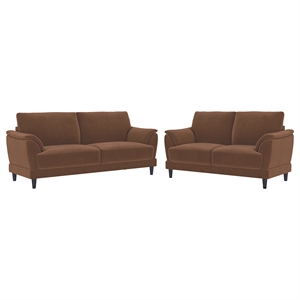 Pemberly Row 2-Piece Velvet Upholstered Crescent Arm Sofa Set in Rust