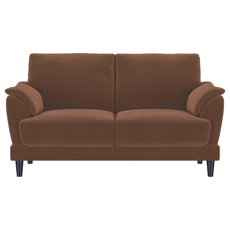 Pemberly Row Velvet Upholstered Crescent Arm Loveseat in Rust