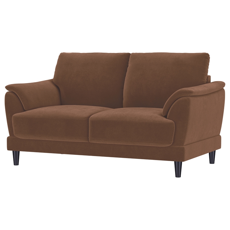 Pemberly Row Velvet Upholstered Crescent Arm Loveseat in Rust
