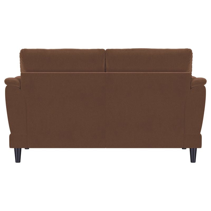 Pemberly Row Velvet Upholstered Crescent Arm Loveseat in Rust