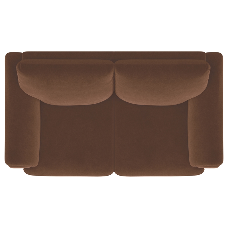 Pemberly Row Velvet Upholstered Crescent Arm Loveseat in Rust
