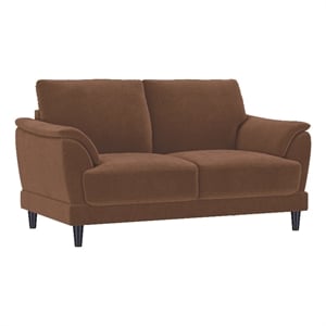 Pemberly Row Velvet Upholstered Crescent Arm Loveseat in Rust