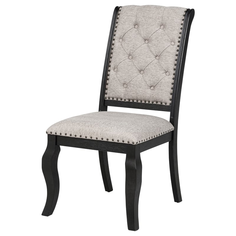 Pemberly Row 19.5'' Fabric Dining Side Chair in Tan/Distressed Noir