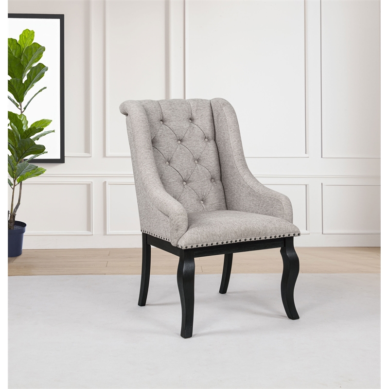 Pemberly Row 20.5'' Fabric Dining Arm Chair in Tan/Distressed Noir