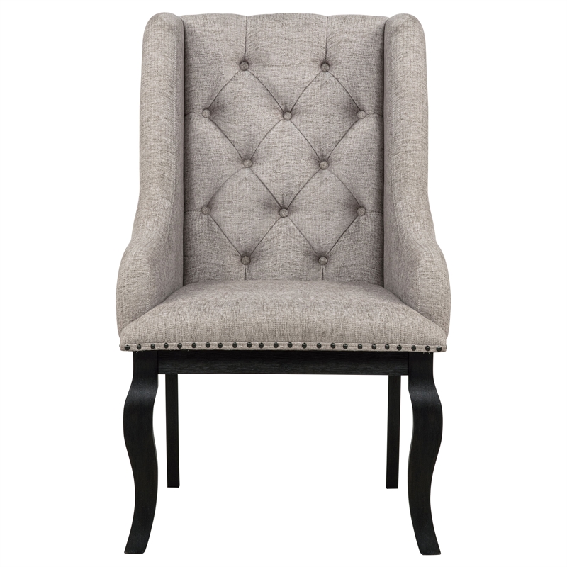 Pemberly Row 20.5'' Fabric Dining Arm Chair in Tan/Distressed Noir