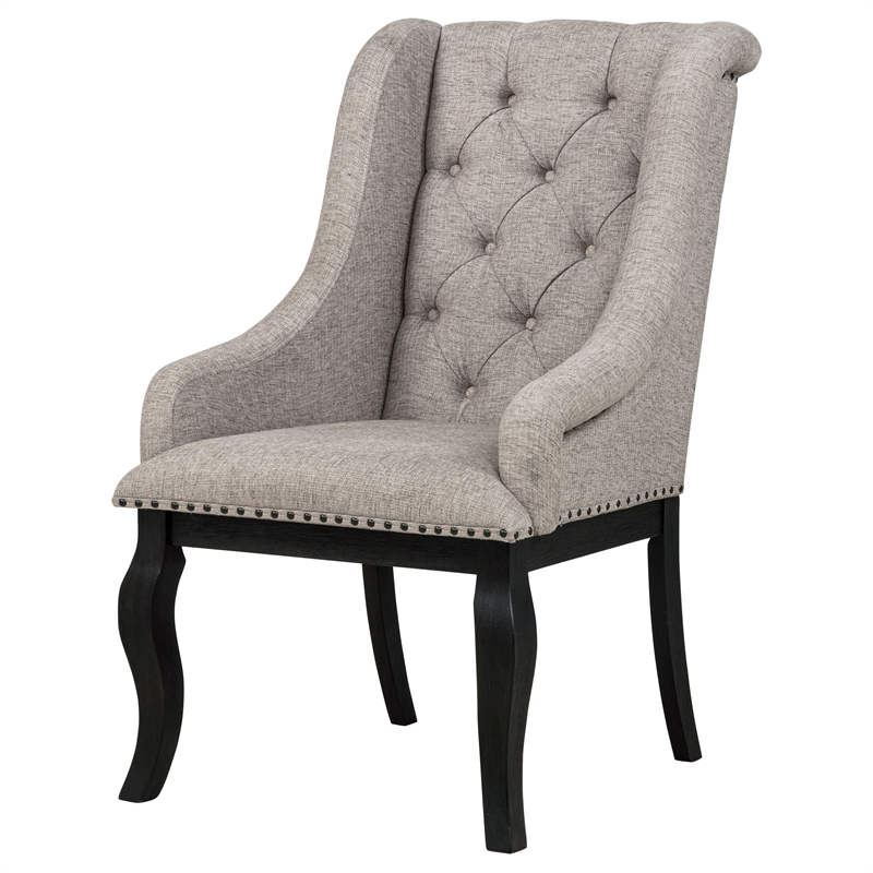 Pemberly Row 20.5'' Fabric Dining Arm Chair in Tan/Distressed Noir