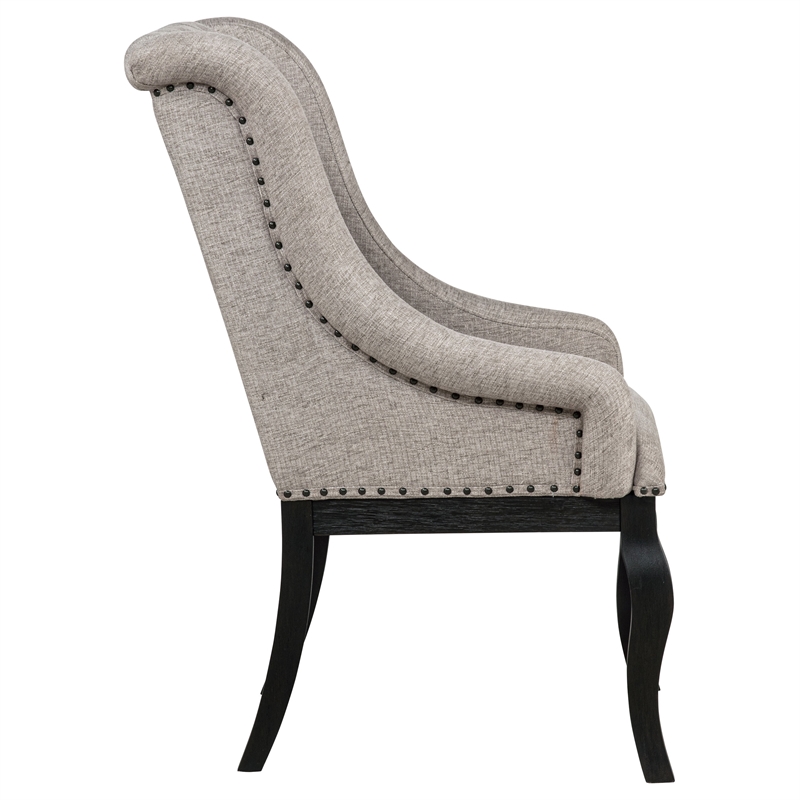 Pemberly Row 20.5'' Fabric Dining Arm Chair in Tan/Distressed Noir
