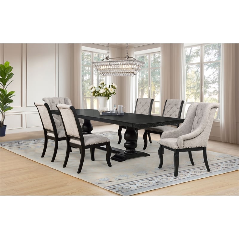 Pemberly Row 7-Piece Dining Set with Arm Chairs in Tan/Distressed Noir