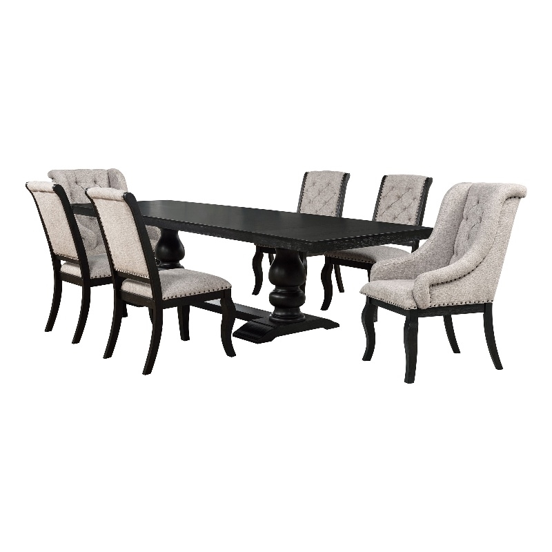 Pemberly Row 7-Piece Dining Set with Arm Chairs in Tan/Distressed Noir