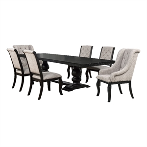 Pemberly Row 7-Piece Dining Set with Arm Chairs in Tan/Distressed Noir