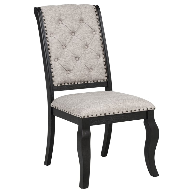 Pemberly Row 7-Piece Fabric Dining Table Set in Tan/Distressed Noir