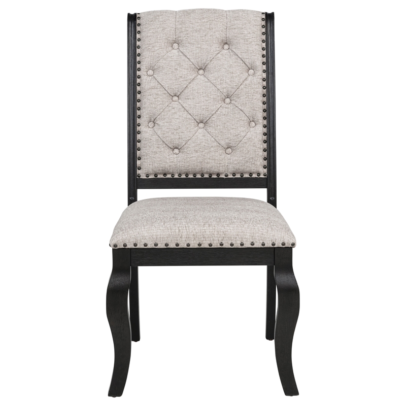 Pemberly Row 7-Piece Fabric Dining Table Set in Tan/Distressed Noir