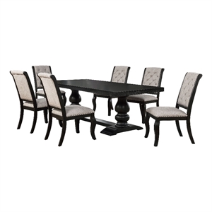 Pemberly Row 7-Piece Fabric Dining Table Set in Tan/Distressed Noir