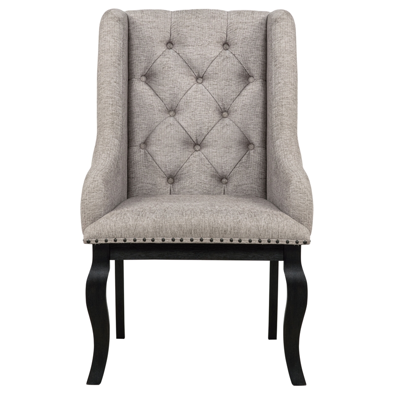 Pemberly Row 9-Piece Dining Set with Arm Chairs in Tan/Distressed Noir