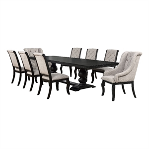 Pemberly Row 9-Piece Dining Set with Arm Chairs in Tan/Distressed Noir