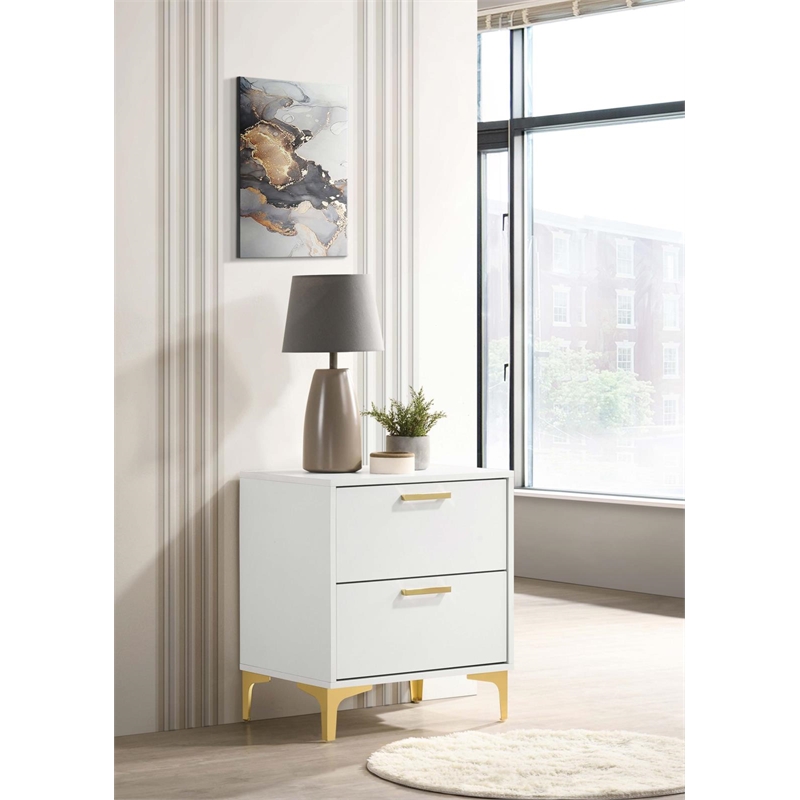 Pemberly Row 2-drawer Nightstand with Gold Bracket Legs in White