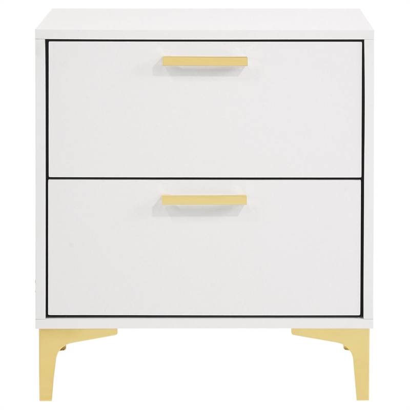 Pemberly Row 2-drawer Nightstand with Gold Bracket Legs in White