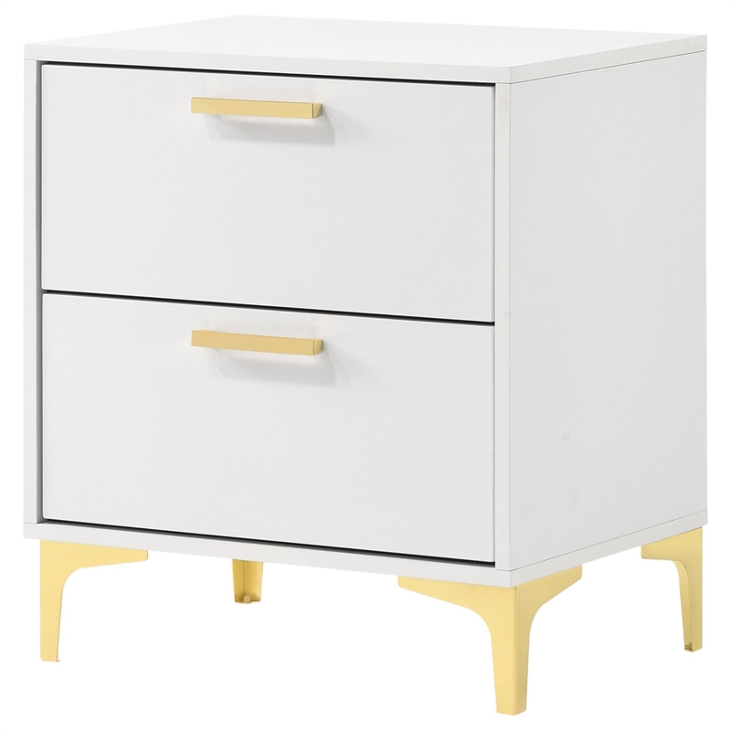 Pemberly Row 2-drawer Nightstand with Gold Bracket Legs in White