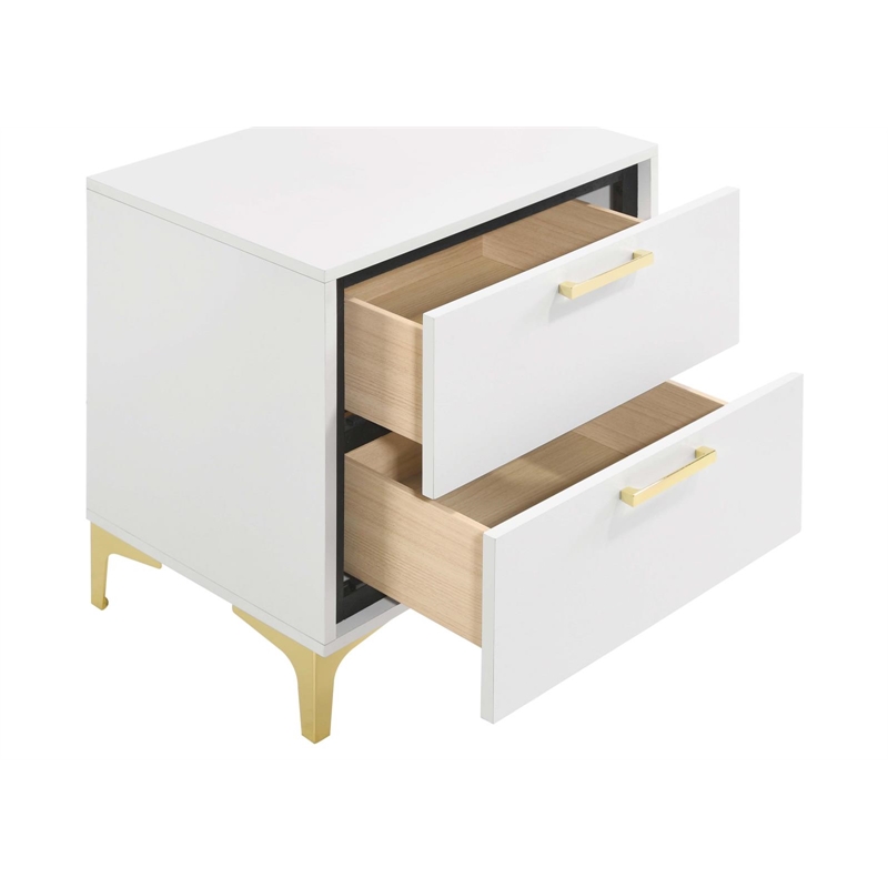 Pemberly Row 2-drawer Nightstand with Gold Bracket Legs in White