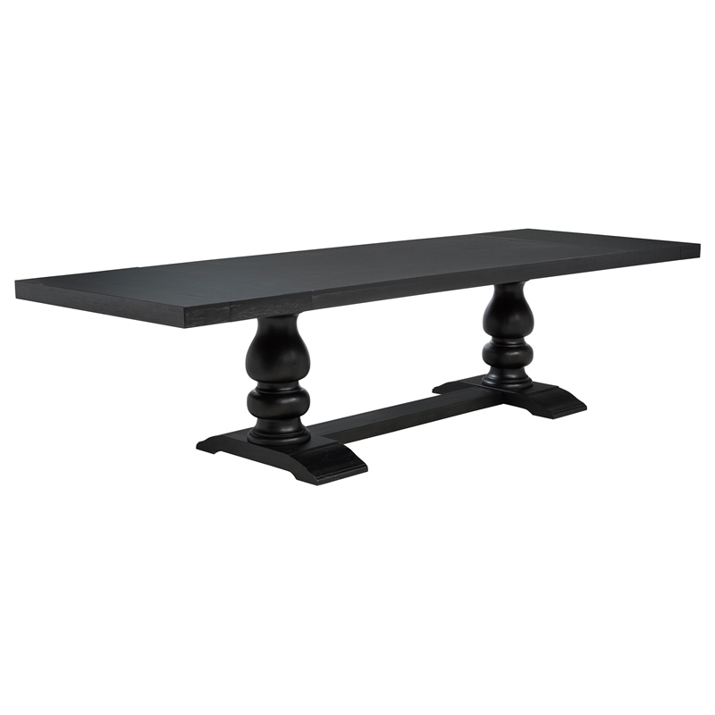 Pemberly Row 9-Piece Fabric Dining Table Set in Tan/Distressed Noir
