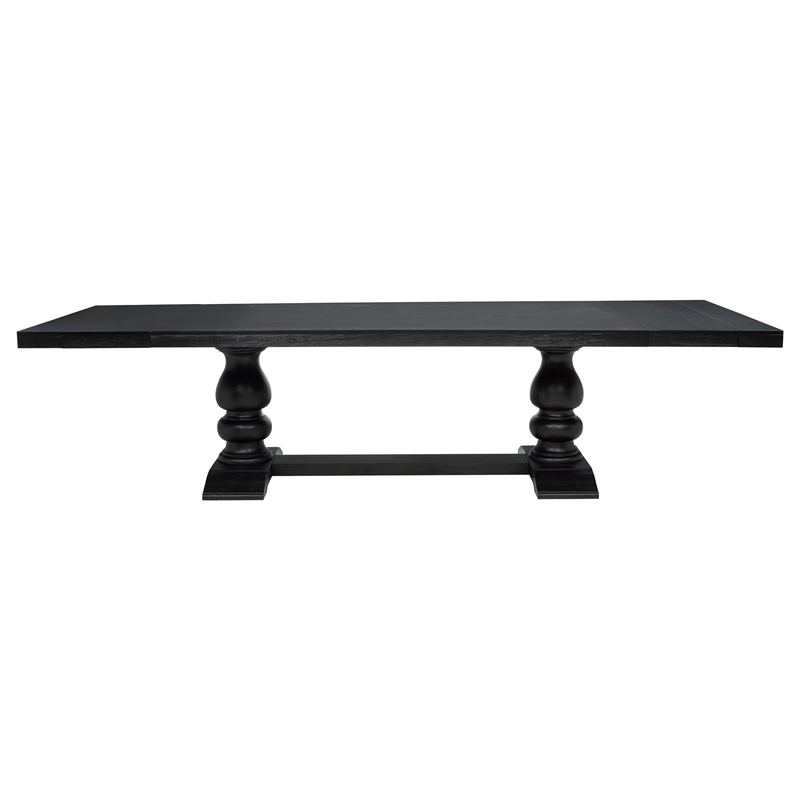 Pemberly Row 9-Piece Fabric Dining Table Set in Tan/Distressed Noir