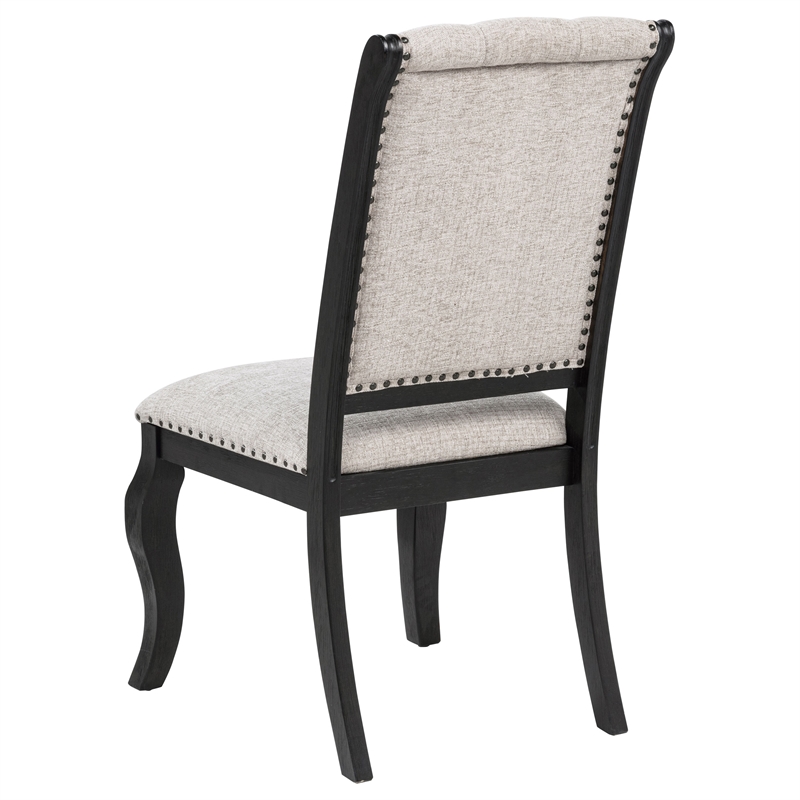 Pemberly Row 9-Piece Fabric Dining Table Set in Tan/Distressed Noir