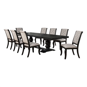 Pemberly Row 9-Piece Fabric Dining Table Set in Tan/Distressed Noir