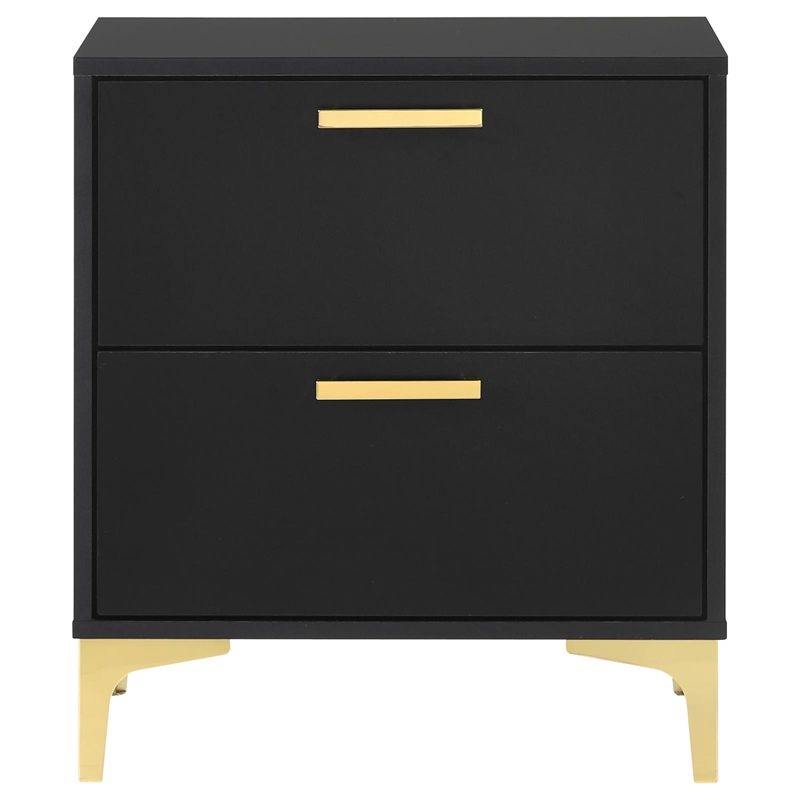 Pemberly Row 2-drawer Nightstand with Gold Bracket Legs in Black