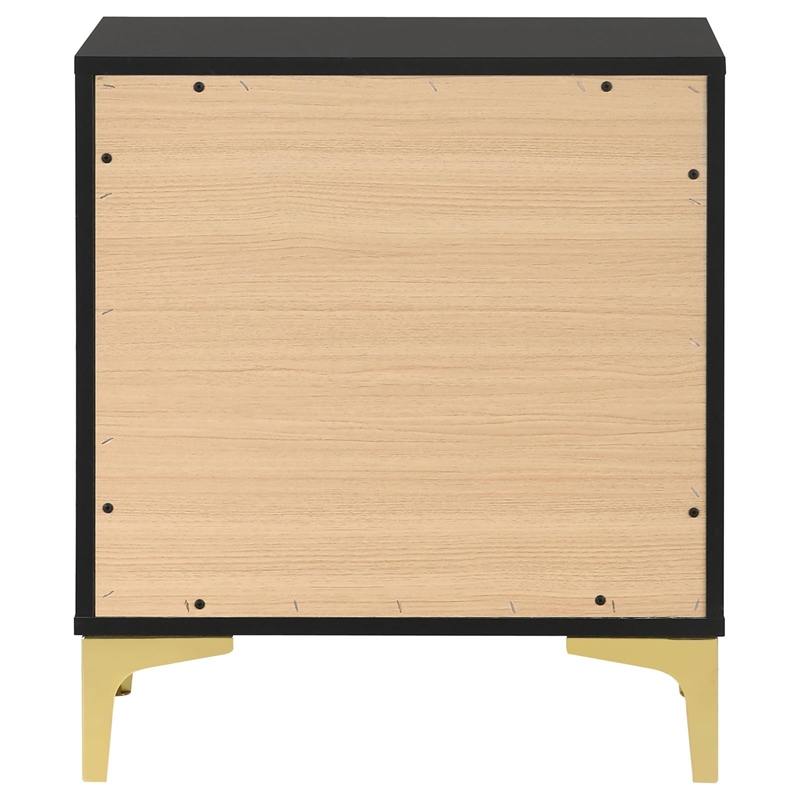 Pemberly Row 2-drawer Nightstand with Gold Bracket Legs in Black