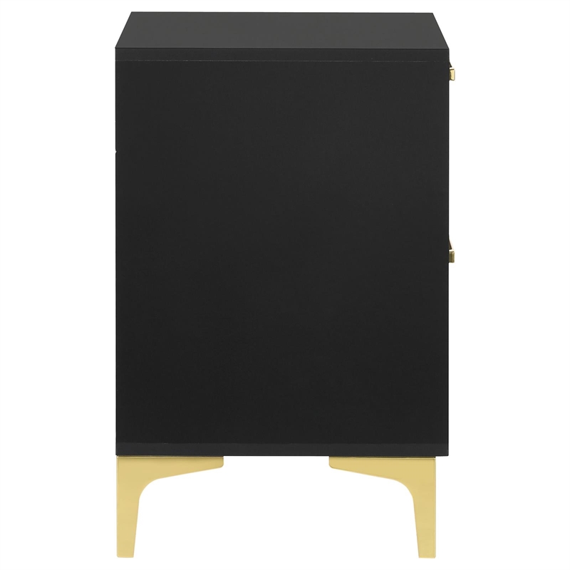 Pemberly Row 2-drawer Nightstand with Gold Bracket Legs in Black