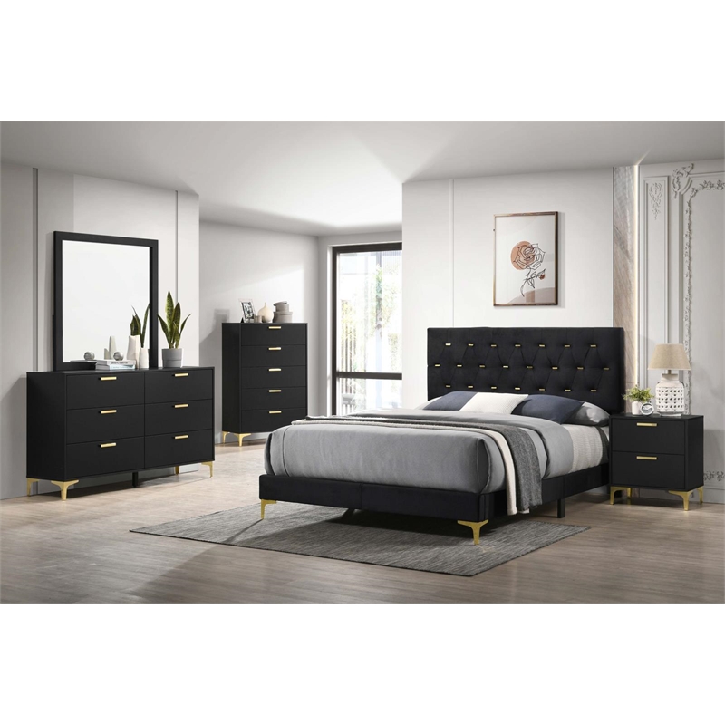 Pemberly Row 2-drawer Nightstand with Gold Bracket Legs in Black