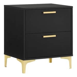 Pemberly Row 2-drawer Nightstand with Gold Bracket Legs in Black