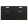Pemberly Row 6-drawer Dresser with Gold Bracket Legs in Black