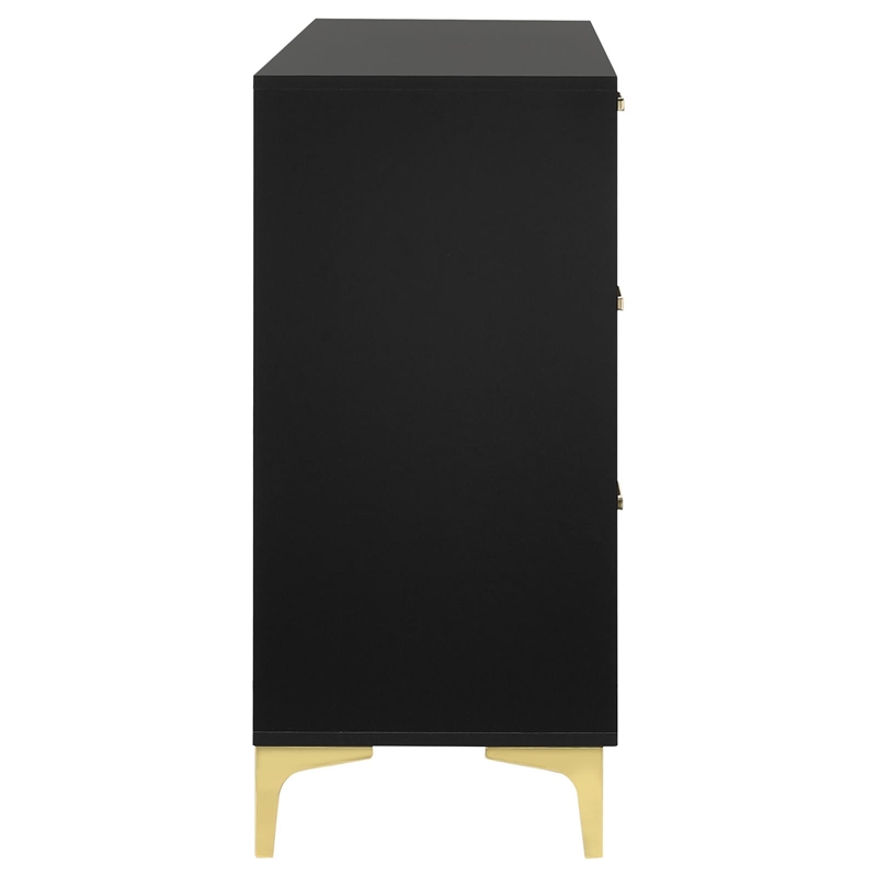 Pemberly Row 6-drawer Dresser with Gold Bracket Legs in Black